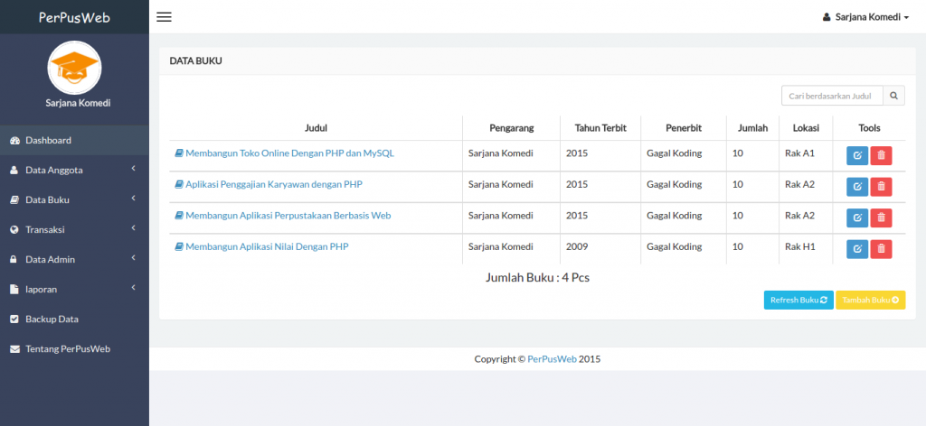 Download source code aplikasi perpustakaan berbasis web dengan php dan mysql