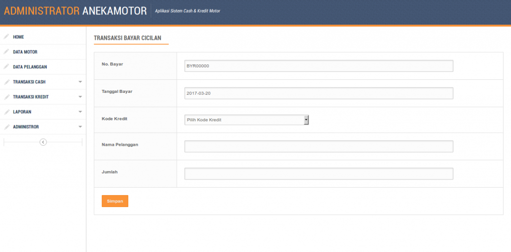 Download source code Aplikasi Manajemen Cash dan Kredit Motor berbasis Web