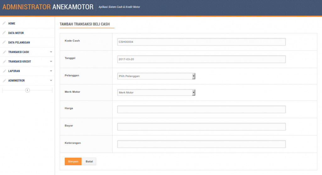 Download source code Aplikasi Manajemen Cash dan Kredit Motor berbasis Web