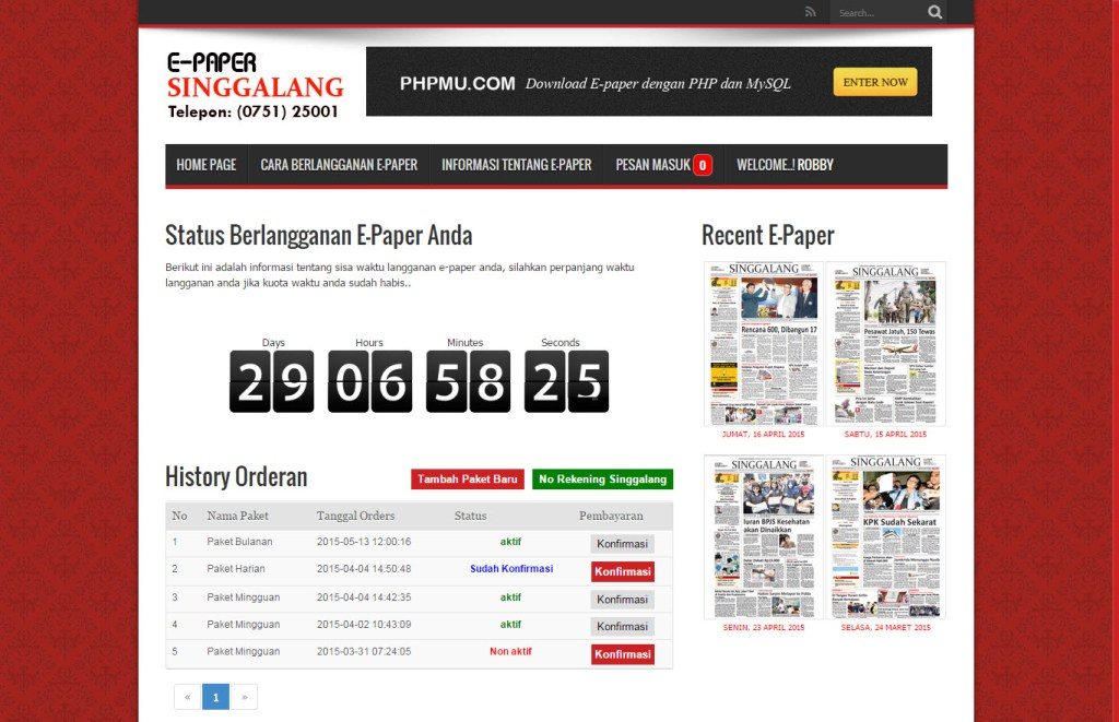 Aplikasi e-paper responsive templates dengan php dan mysql