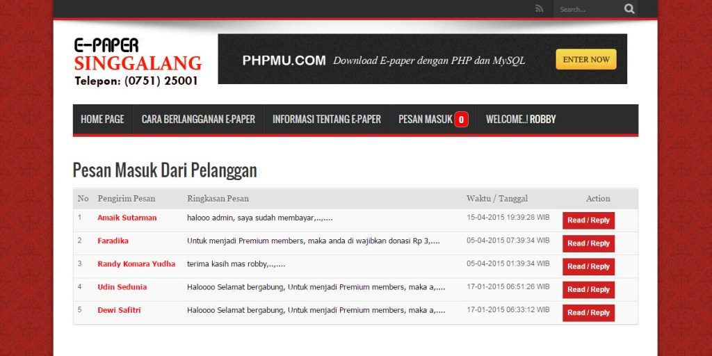 Contoh e-paper responsive templates dengan php dan mysql
