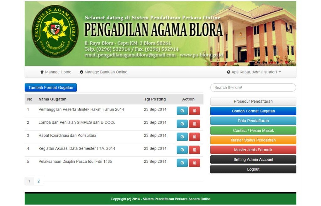 Sistem Pendaftaran Perkara Online dengan PHP dan MySQL