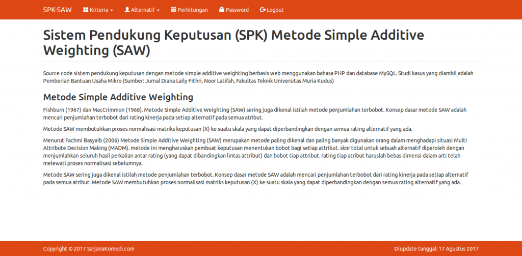 Source code sistem pendukung keputusan metode saw, source code spk metode saw, source code aplikasi sistem pendukung keputusan dengan metode saw, source code sistem pendukung keputusan metode simple additive weighting, source code spk metode saw berbasis web, source code sistem pendukung keputusan metode saw dengan php dan mysql