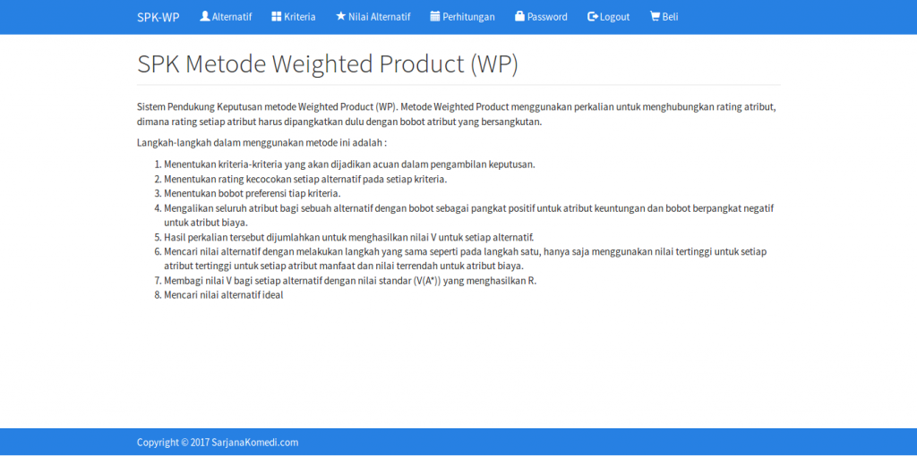 Source code aplikasi sistem pendukung keputusan metode weighted product, source code sistem pendukung keputusan metode weighted product, source code spk metode weighted product