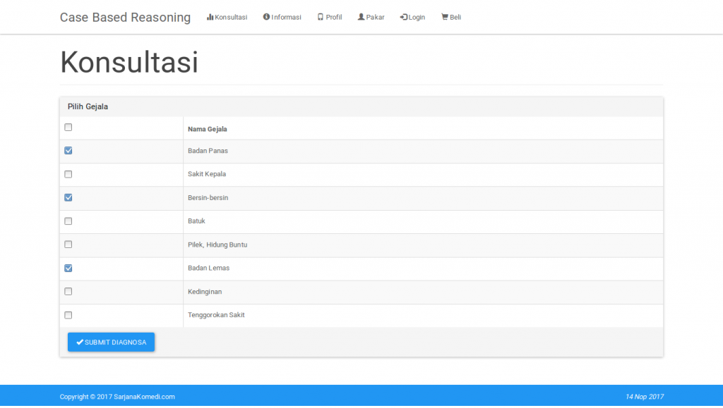 source code sistem pakar metode CBR, source code aplikasi sistem pakar metode CBR, berbasis web, dengan php dan mysql