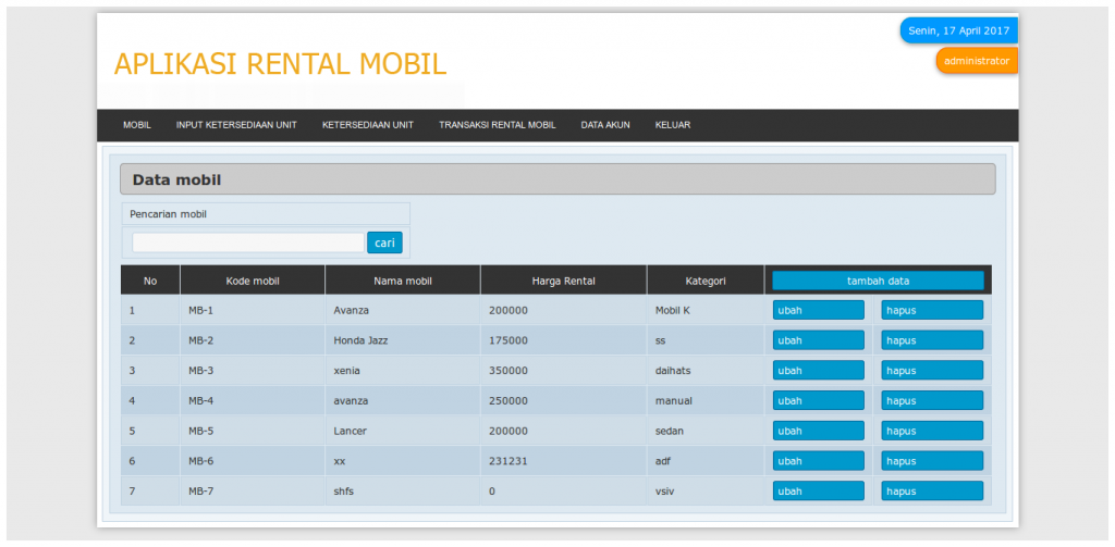 Source Code Aplikasi Rental Mobil