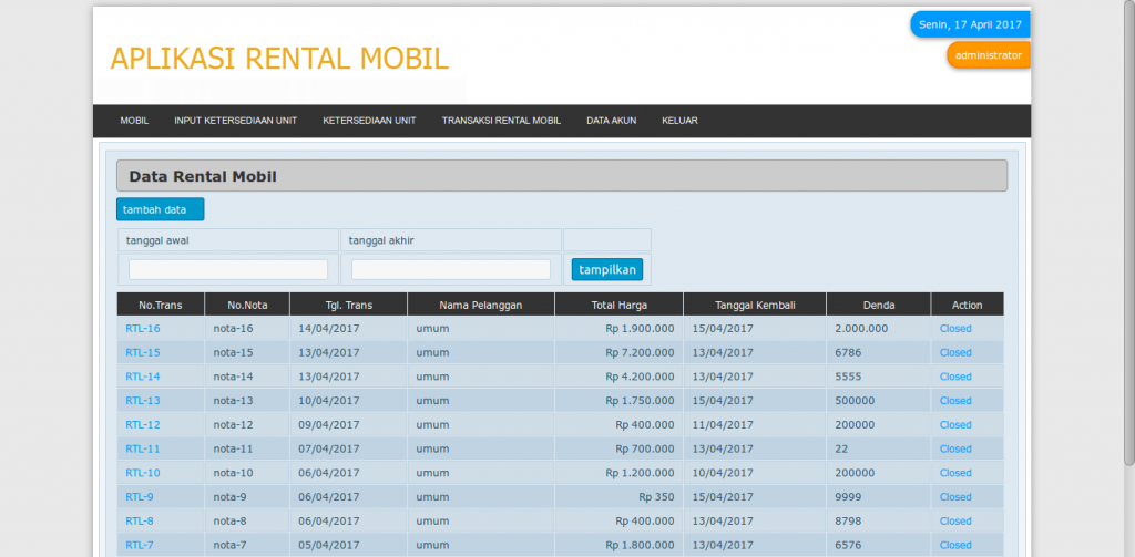 Source Code Aplikasi Rental Mobil berbasis Web