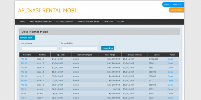 Source Code Aplikasi Rental Mobil berbasis Web