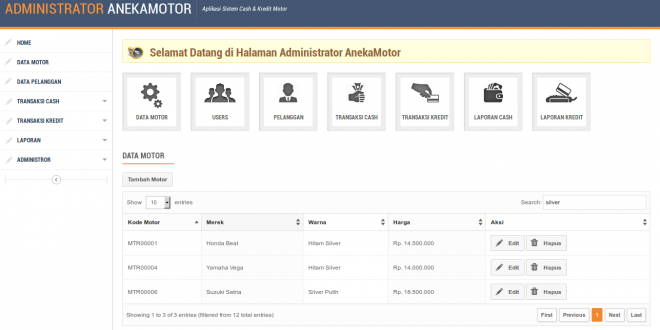 Download source code Aplikasi Manajemen Cash dan Kredit Motor berbasis Web